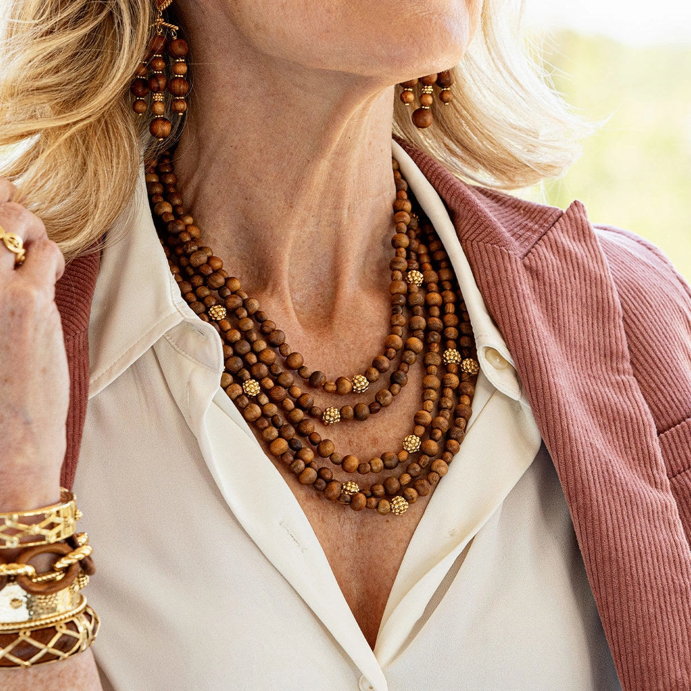 Capucine de Wulf Earth Goddess Beads 5-Strand Necklace with Teak