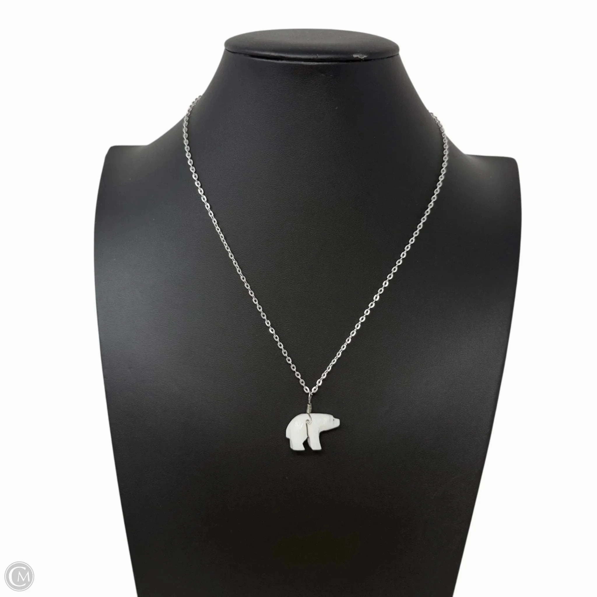 Carved Stone Polar Bear Pendant Necklace