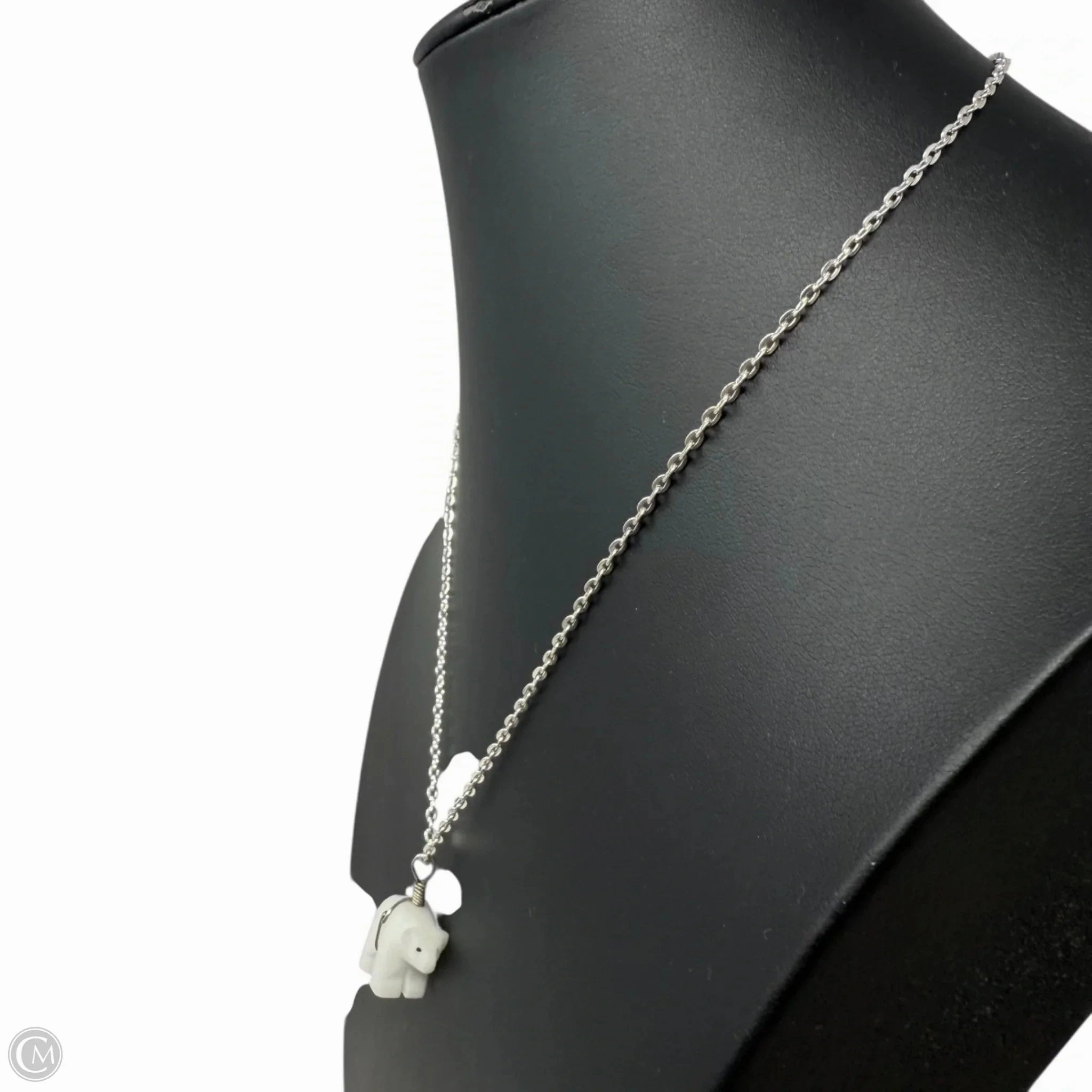 Carved Stone Polar Bear Pendant Necklace