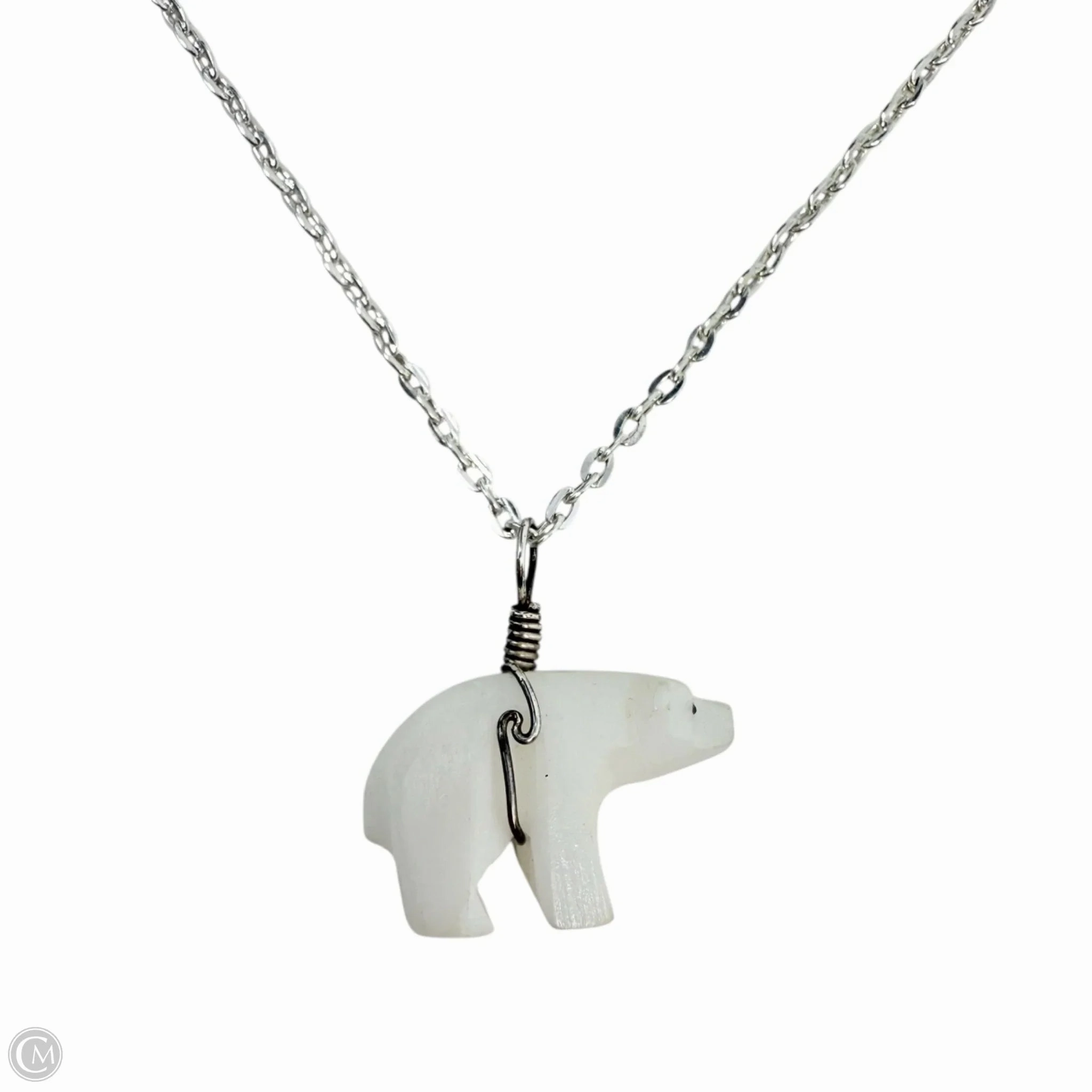 Carved Stone Polar Bear Pendant Necklace