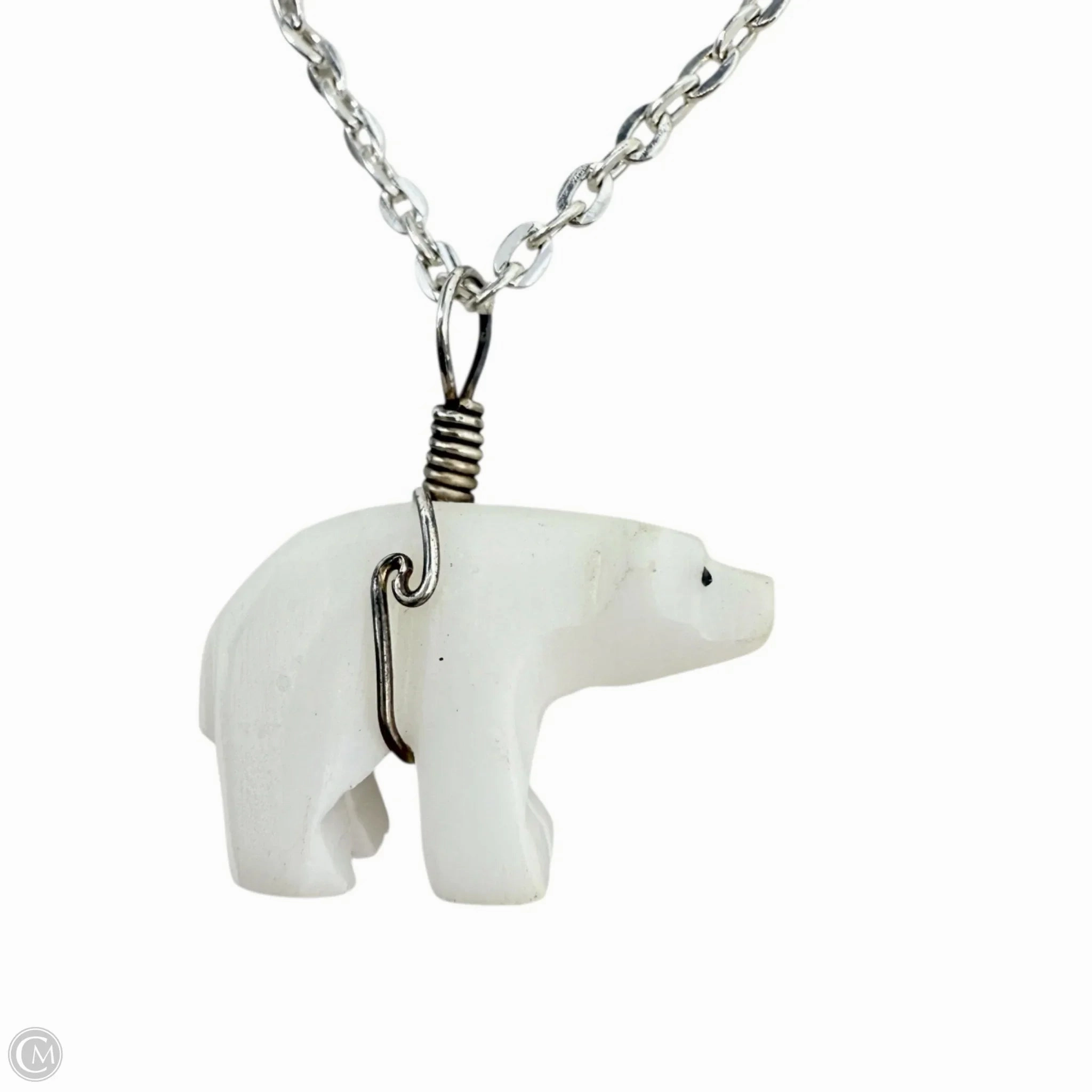 Carved Stone Polar Bear Pendant Necklace