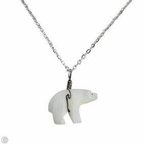 Carved Stone Polar Bear Pendant Necklace