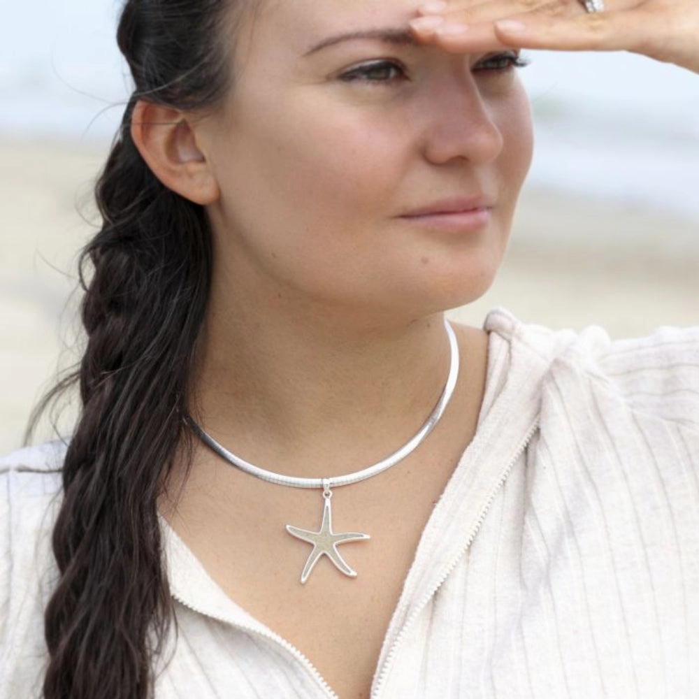 Dune Jewelry Sterling Silver Omega Chain Starfish Pendant Necklace - Ocean City