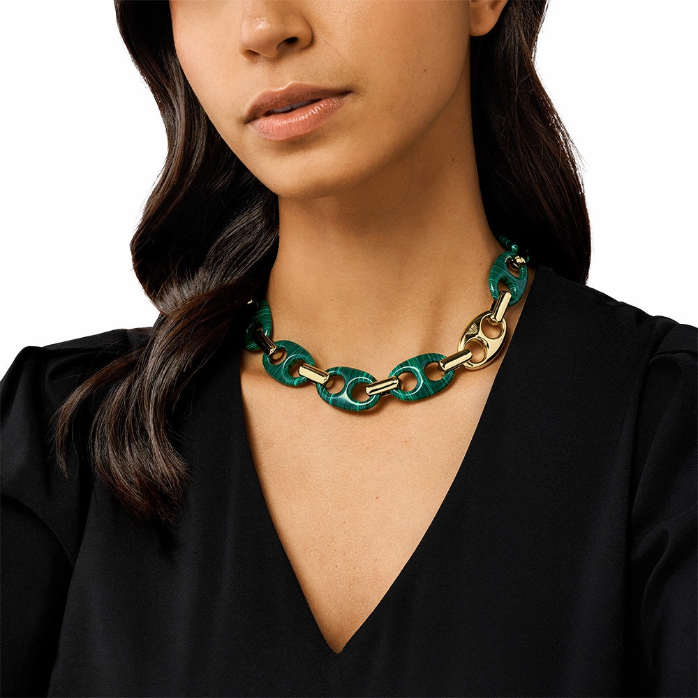 Emporio Armani Gold Plated Brass Reconstituted Malachite Chain
