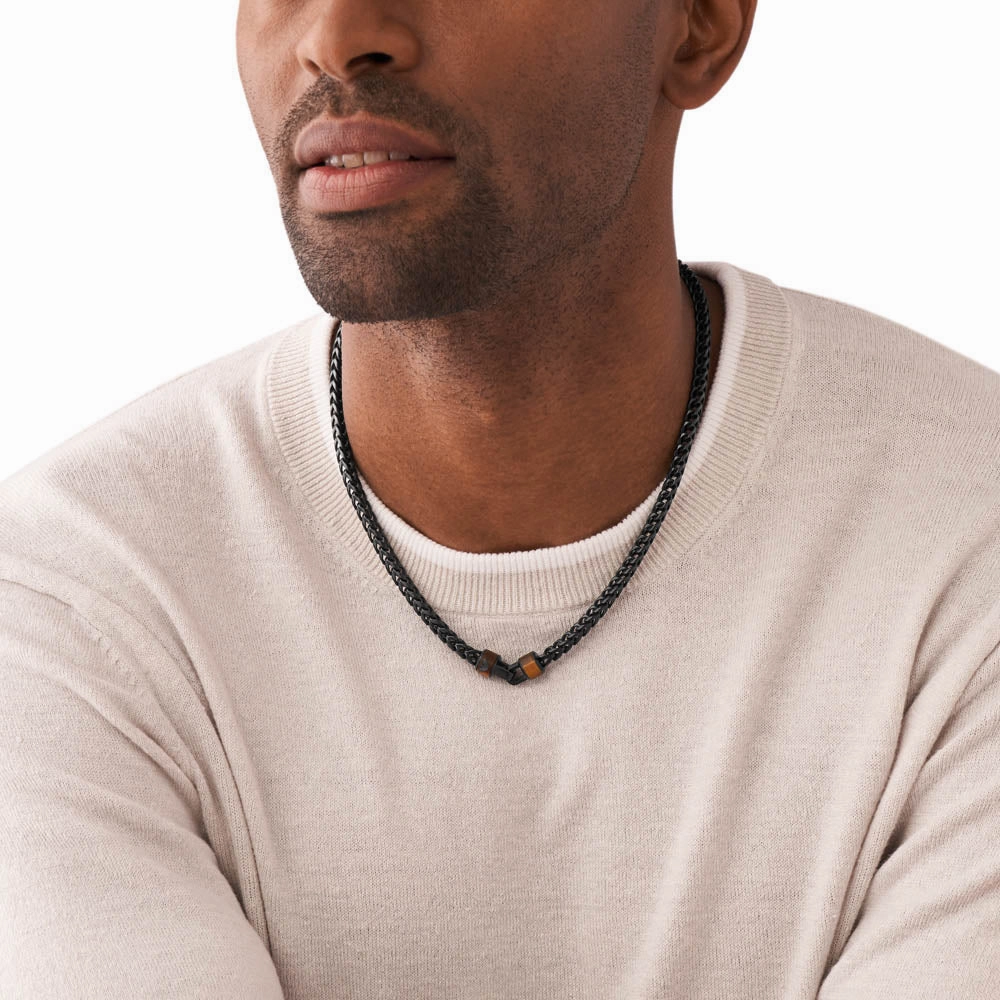 Emporio Armani Stainless Steel Brown Tiger's Eye Chain