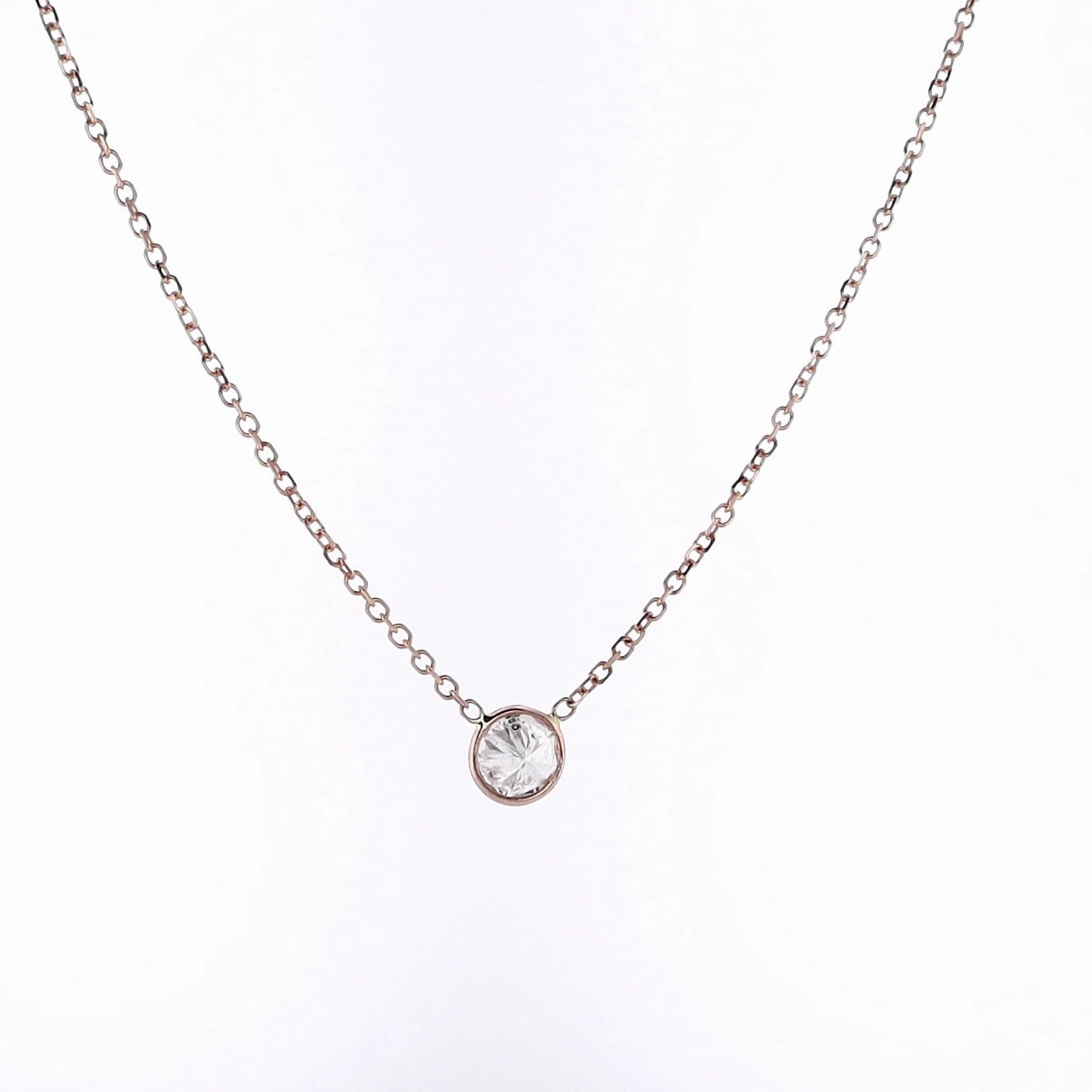 Estate 14 Karat Rose Gold Solitaire Diamond Pendant Necklace