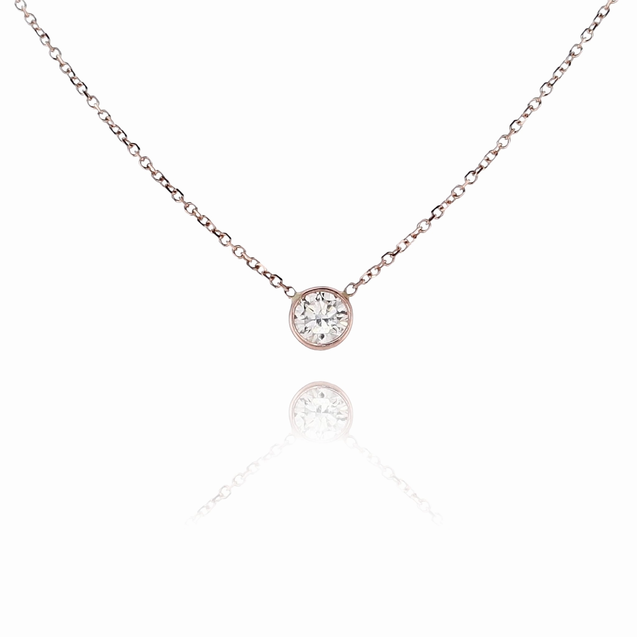 Estate 14 Karat Rose Gold Solitaire Diamond Pendant Necklace