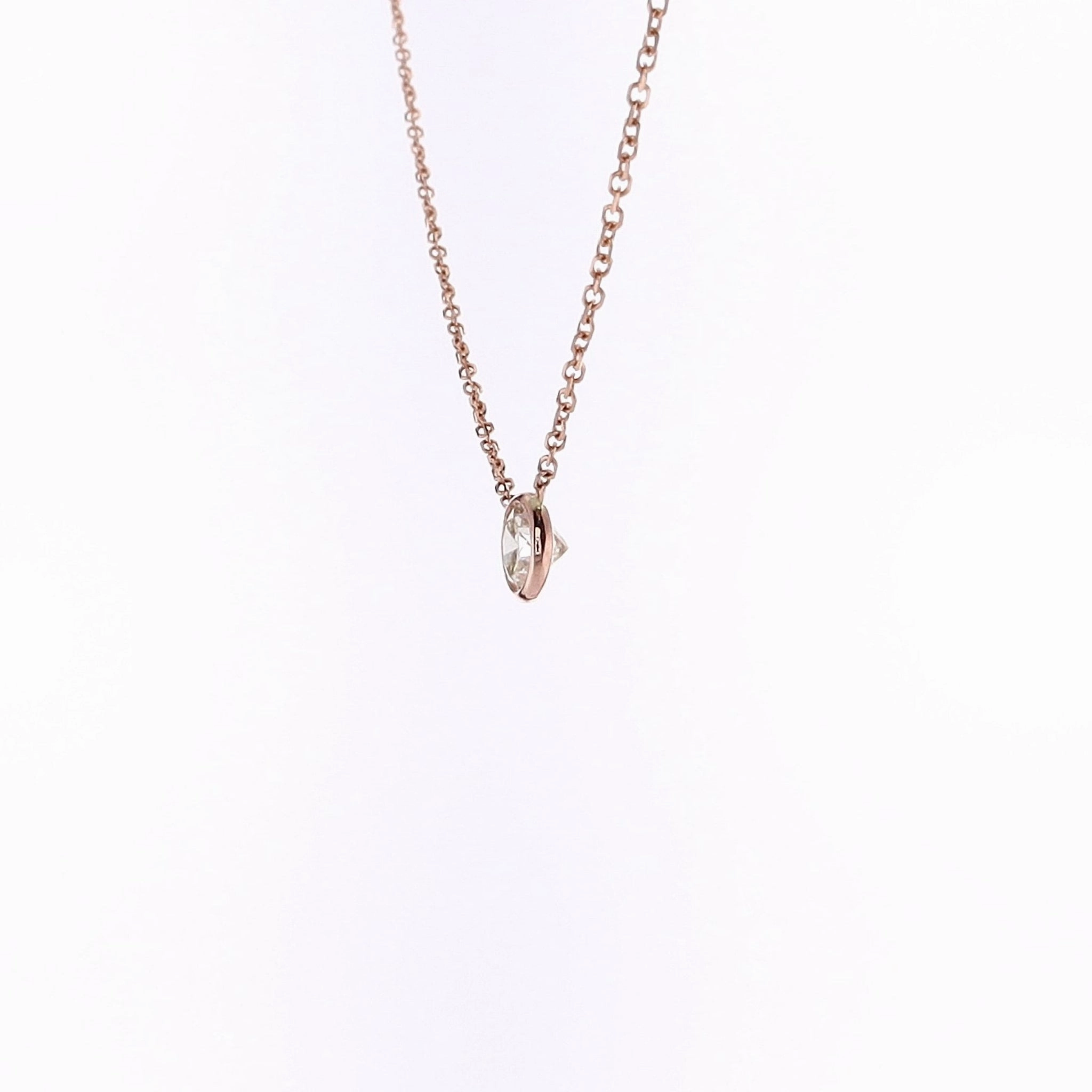 Estate 14 Karat Rose Gold Solitaire Diamond Pendant Necklace