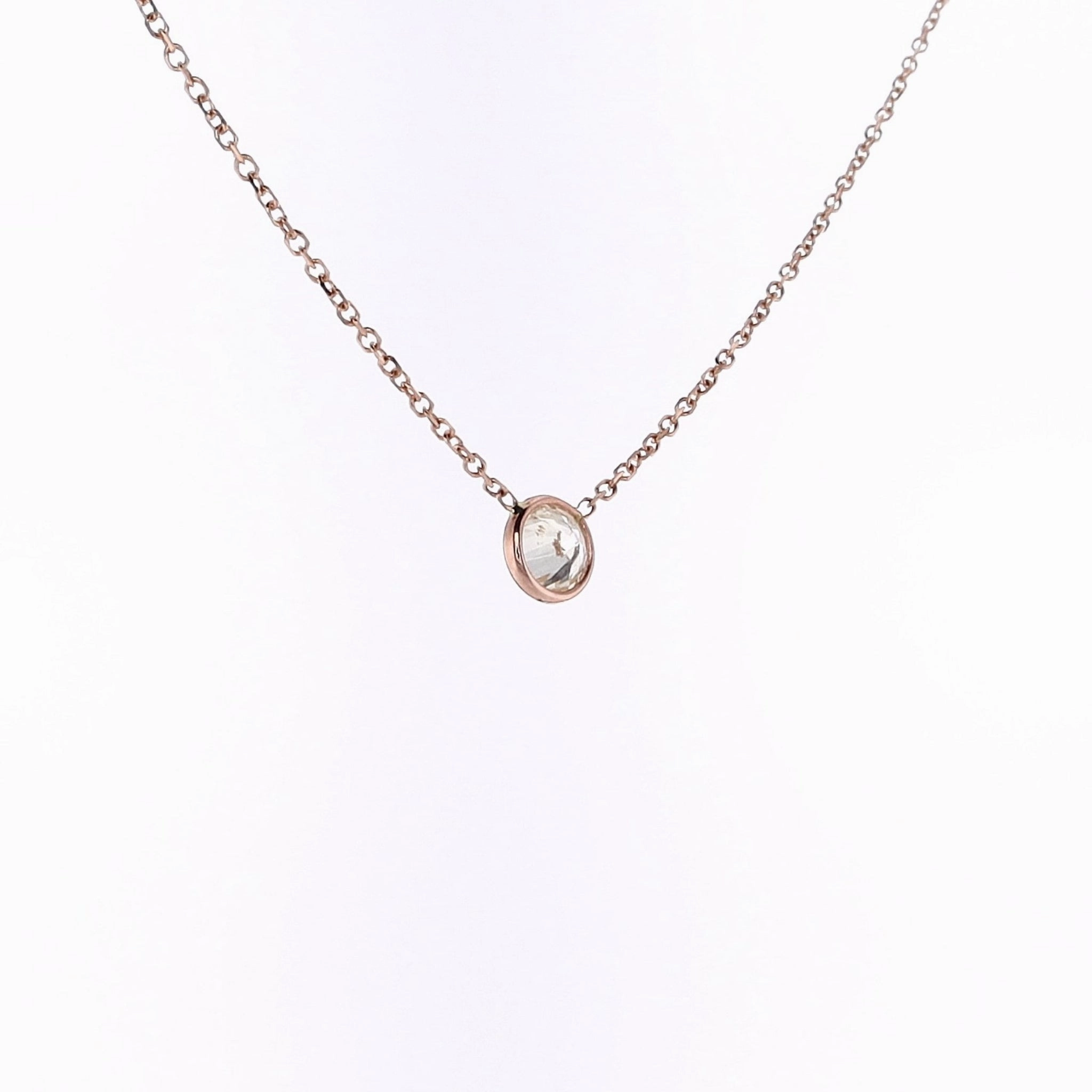 Estate 14 Karat Rose Gold Solitaire Diamond Pendant Necklace