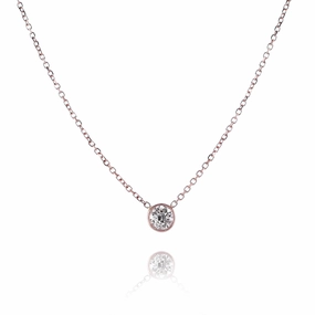 Estate 14 Karat Rose Gold Solitaire Diamond Pendant Necklace