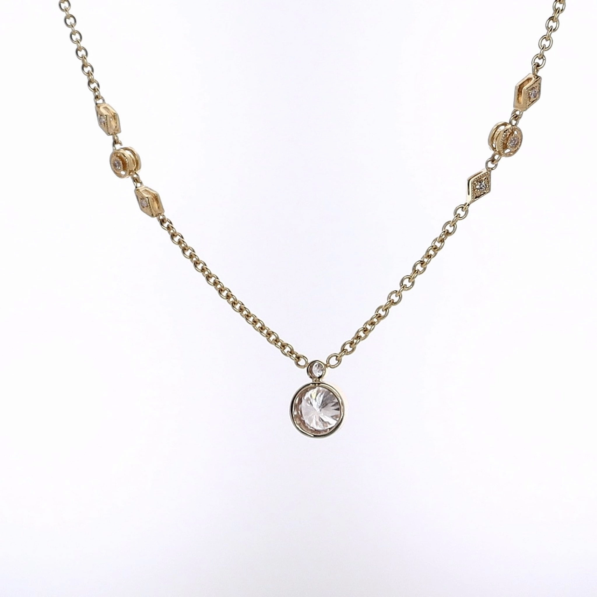 Estate 14 Karat Yellow Gold Diamond Stations Necklace