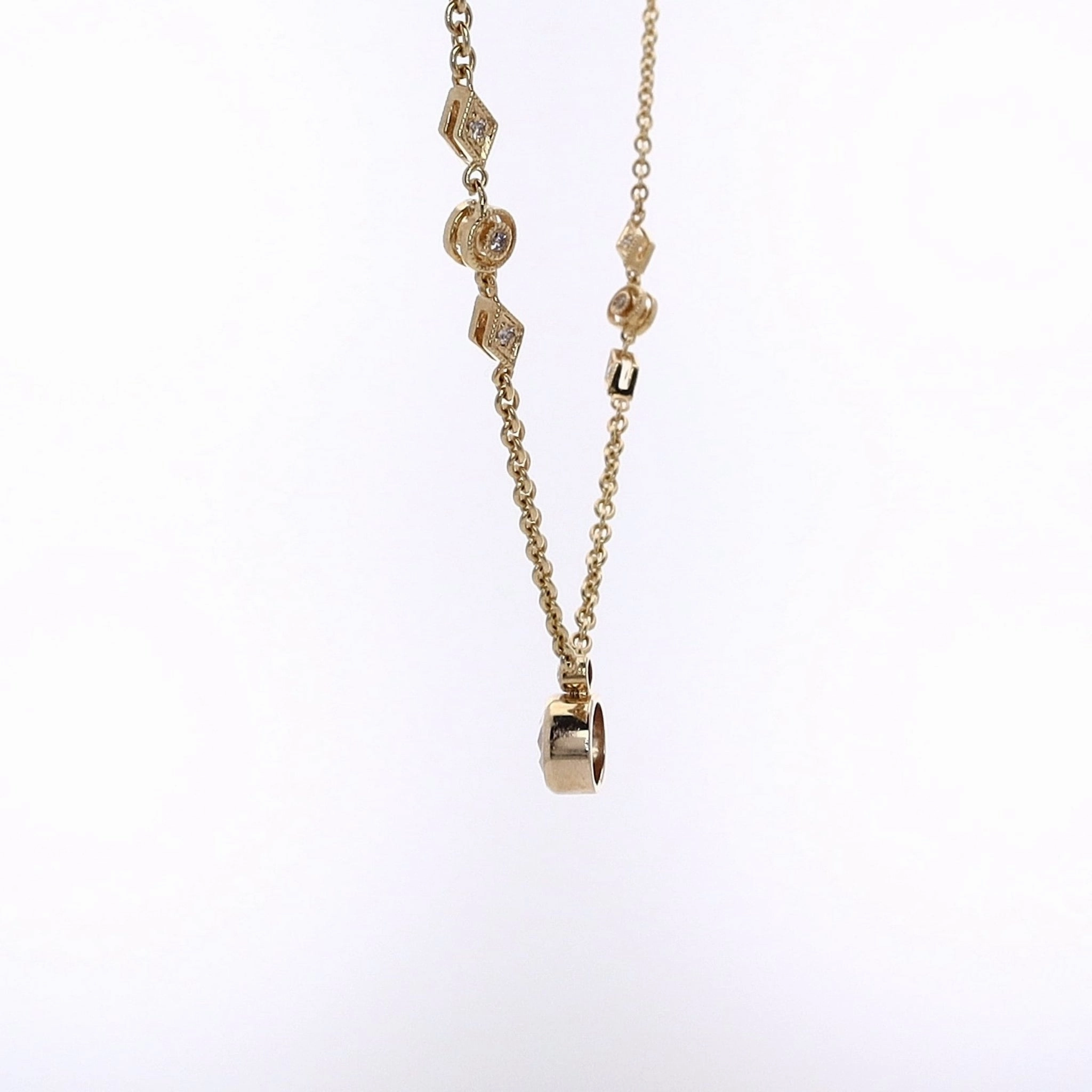 Estate 14 Karat Yellow Gold Diamond Stations Necklace