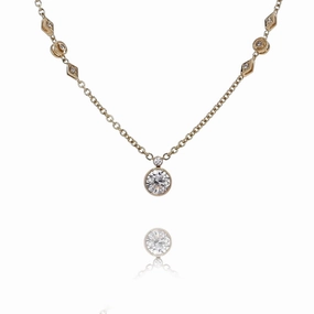 Estate 14 Karat Yellow Gold Diamond Stations Necklace