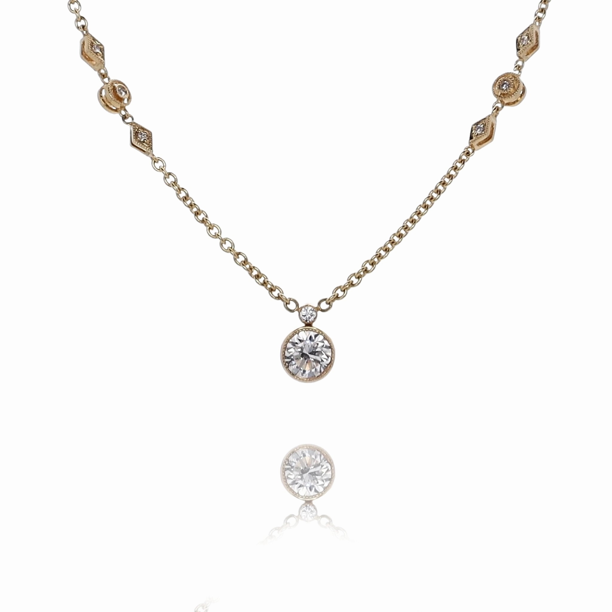 Estate 14 Karat Yellow Gold Diamond Stations Necklace