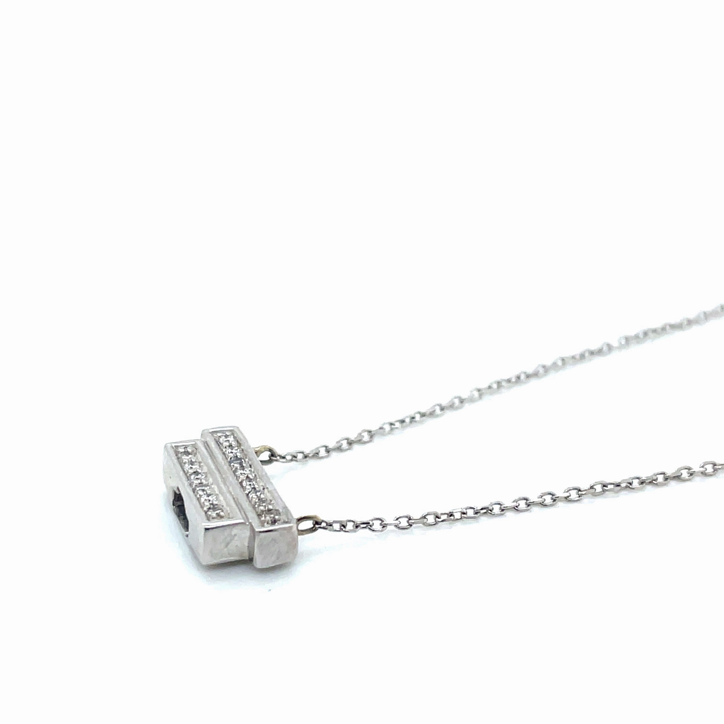 Estate 14k White Gold and Diamond Rectangle Pendant Necklace