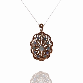 Estate 14k Yellow Gold 1 Oval Opal 10 Round Opals Pin/Pendant Necklace