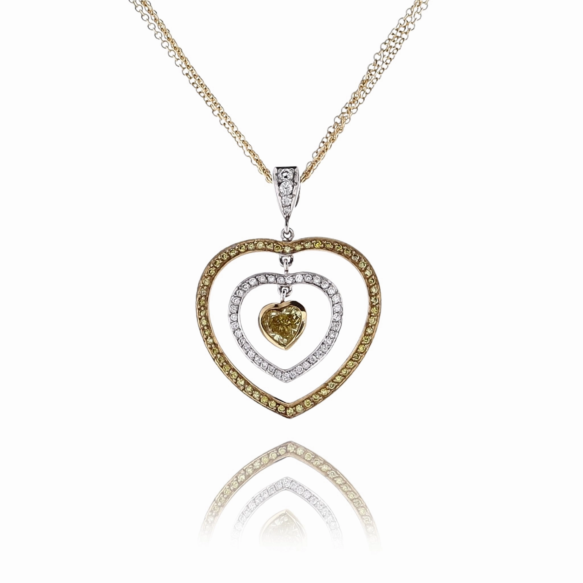 Estate 18 Karat Two-Tone Heart Shaped Diamond Pendant Necklace