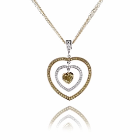 Estate 18 Karat Two-Tone Heart Shaped Diamond Pendant Necklace