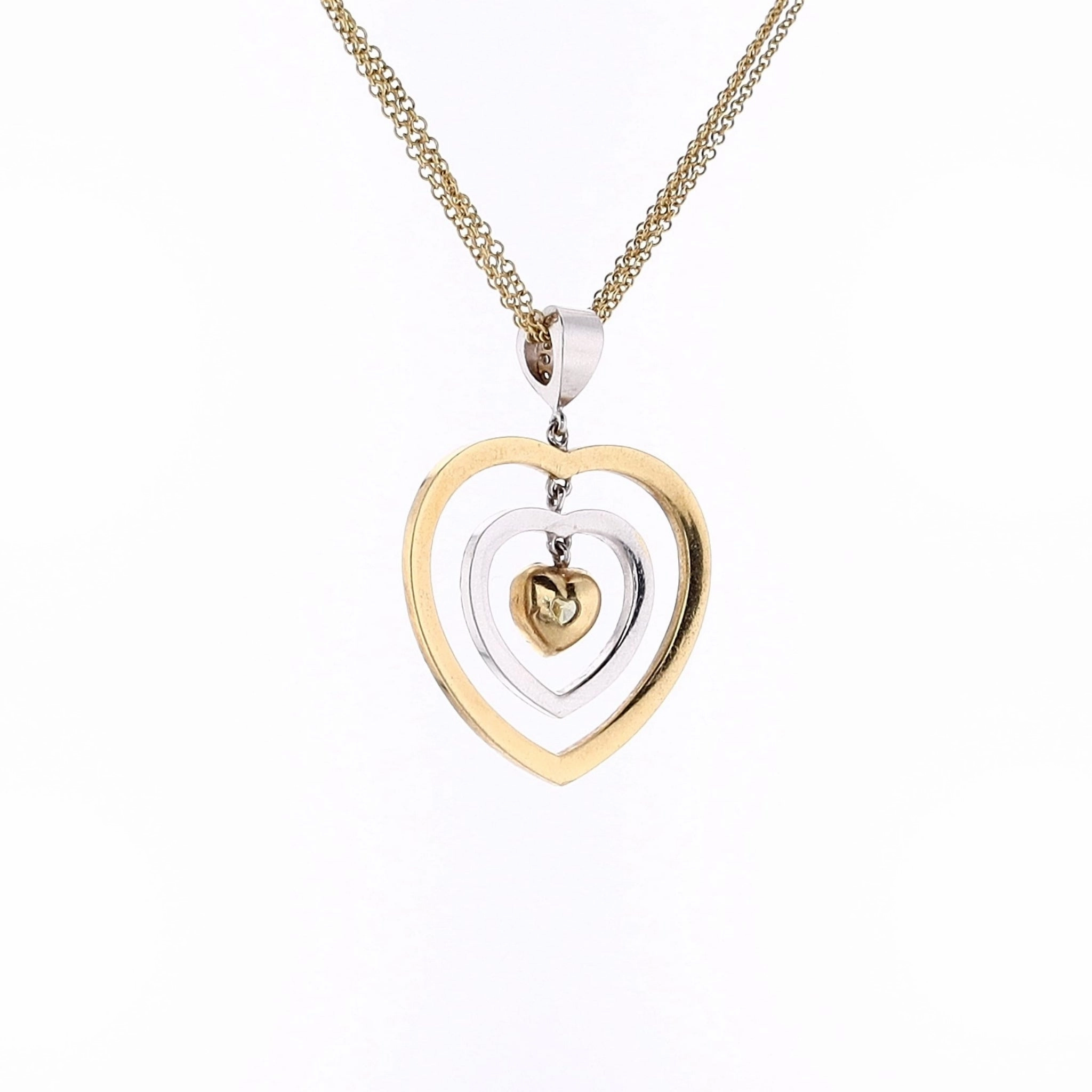 Estate 18 Karat Two-Tone Heart Shaped Diamond Pendant Necklace