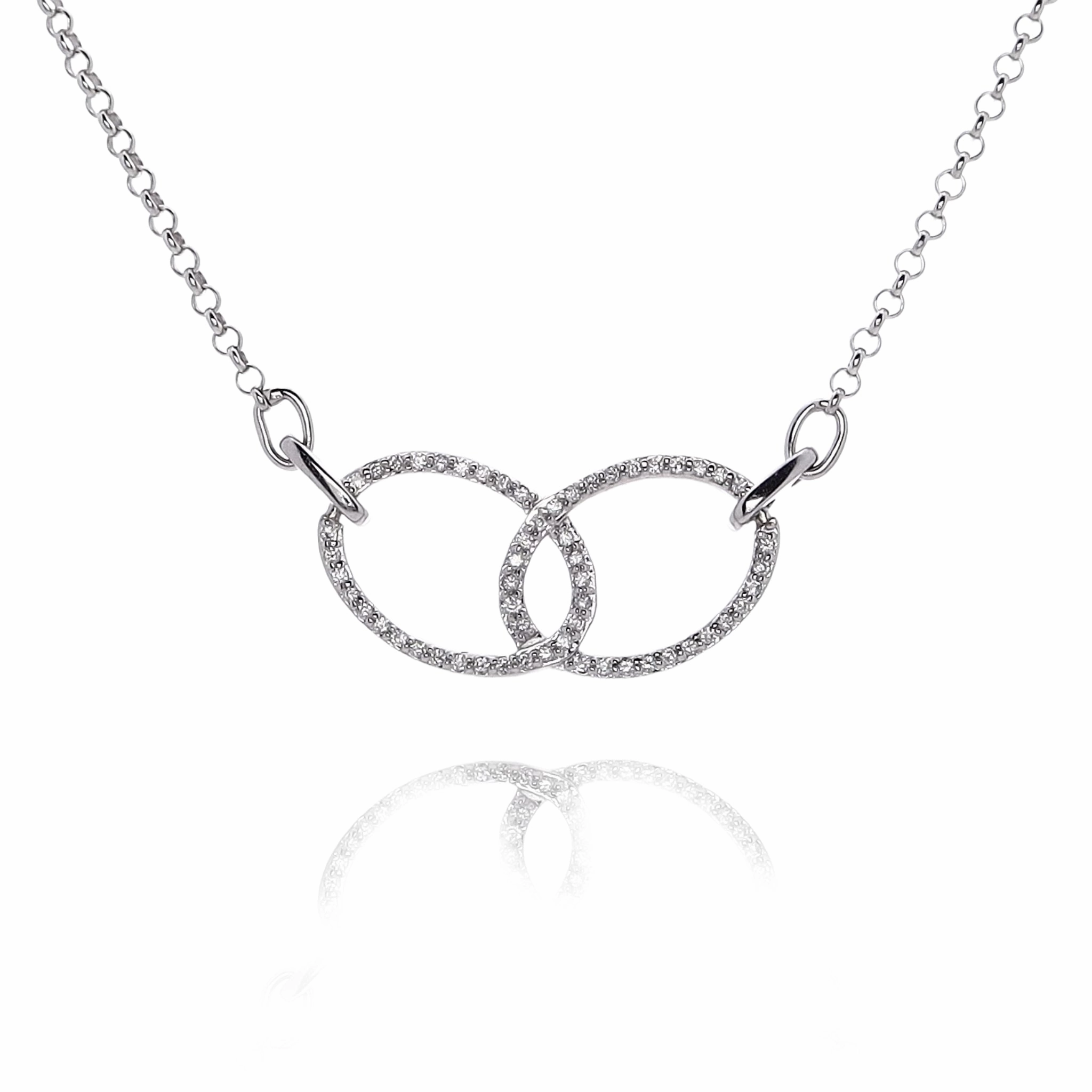 Estate 18 Karat White Gold Double Interlocking Ovals Diamond Pendant Necklace