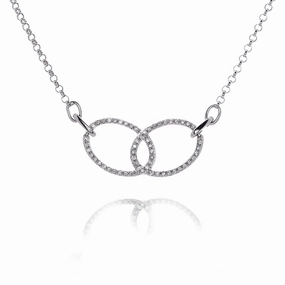 Estate 18 Karat White Gold Double Interlocking Ovals Diamond Pendant Necklace
