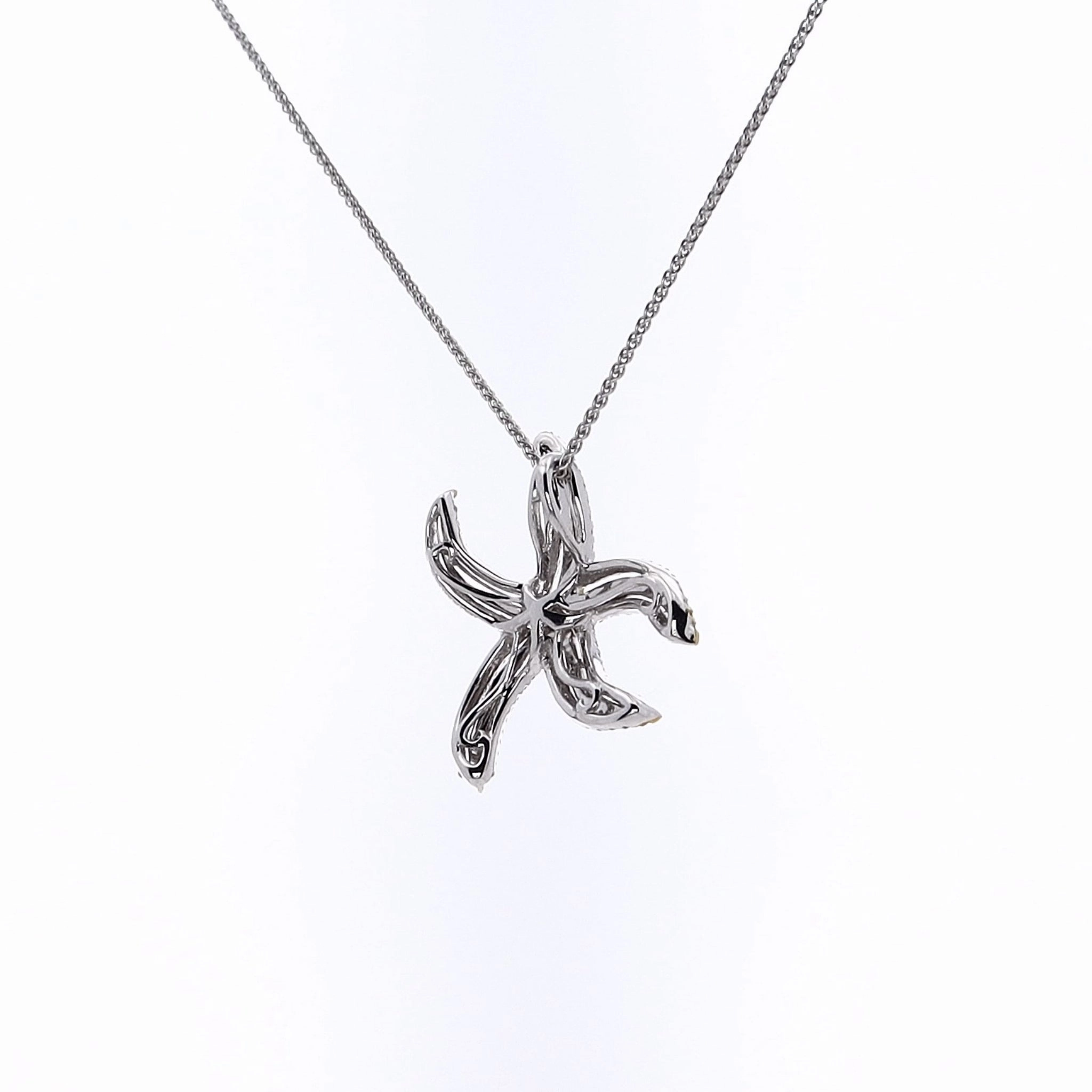 Estate 18 Karat White Gold Multi Colored Sapphire and Diamond Star Fish Pendant Necklace
