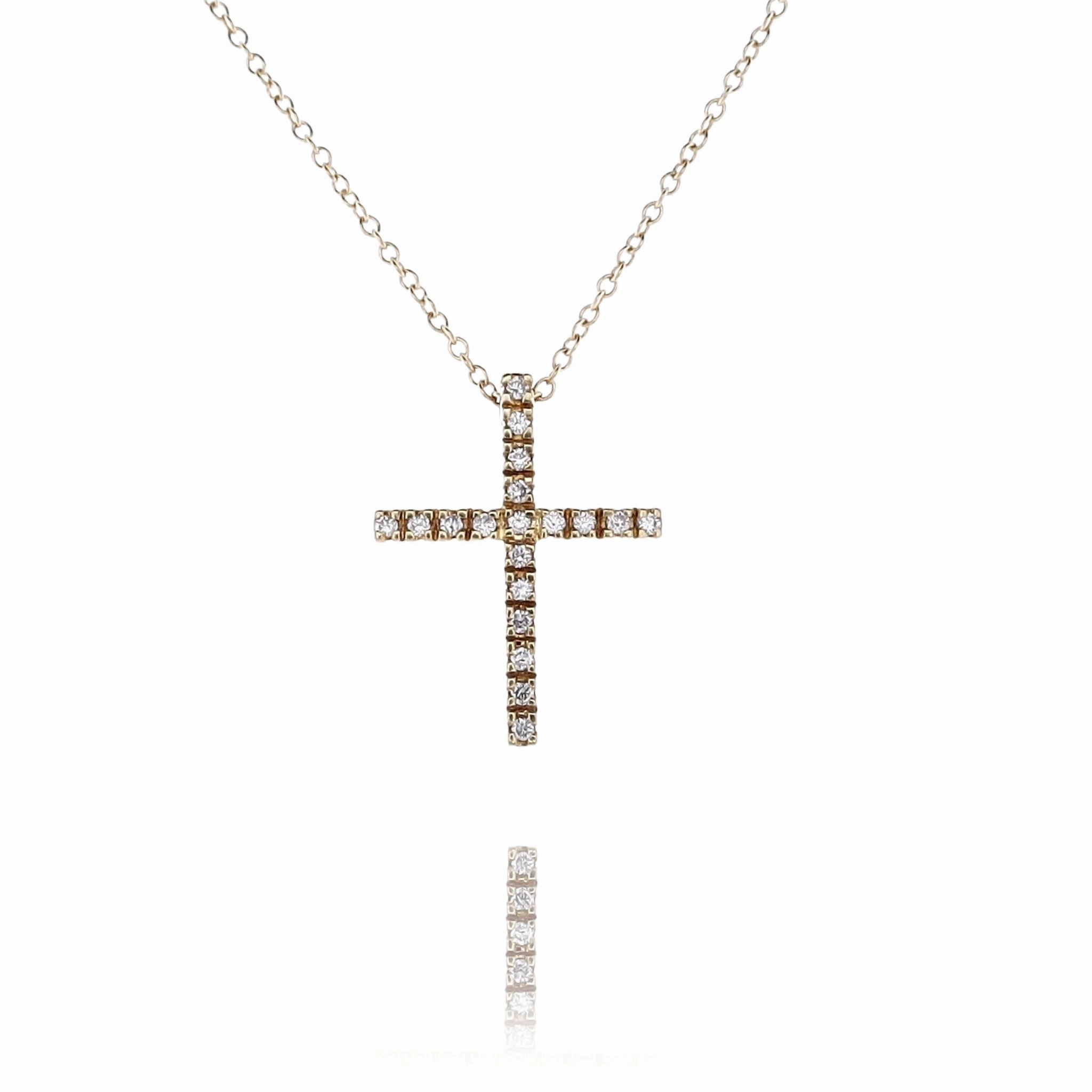 Estate 18 Karat Yellow Gold Diamond Cross Pendant Necklace