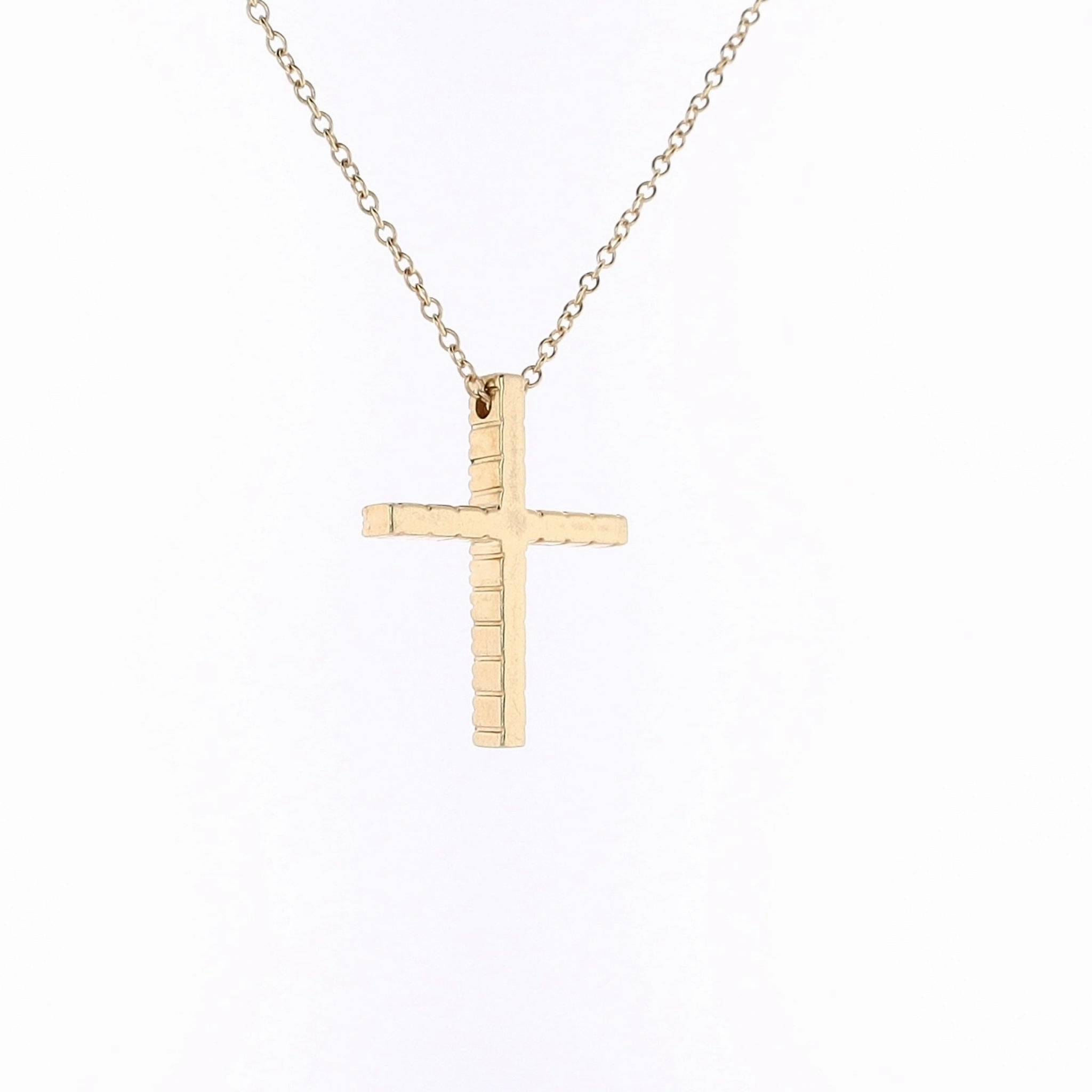 Estate 18 Karat Yellow Gold Diamond Cross Pendant Necklace