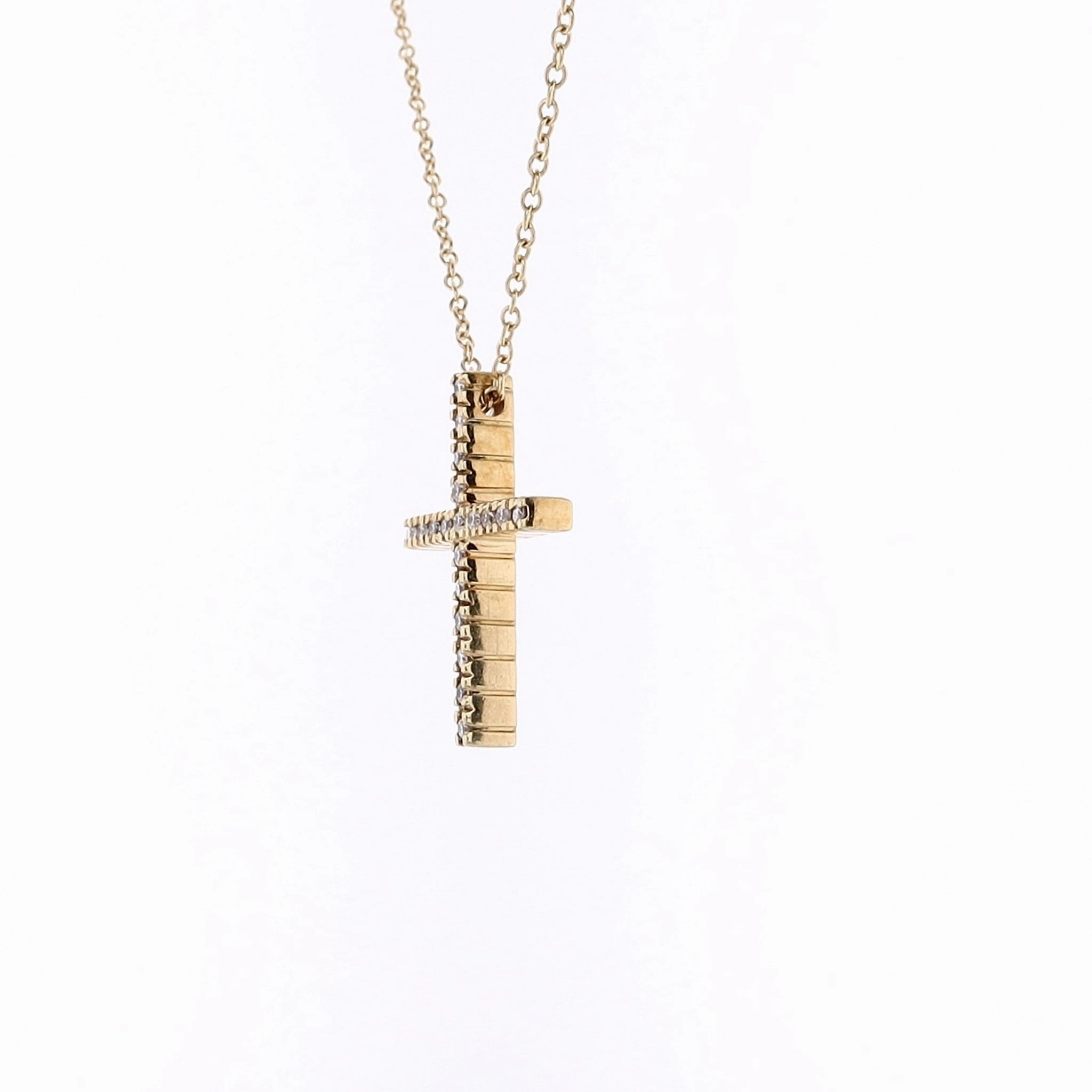 Estate 18 Karat Yellow Gold Diamond Cross Pendant Necklace