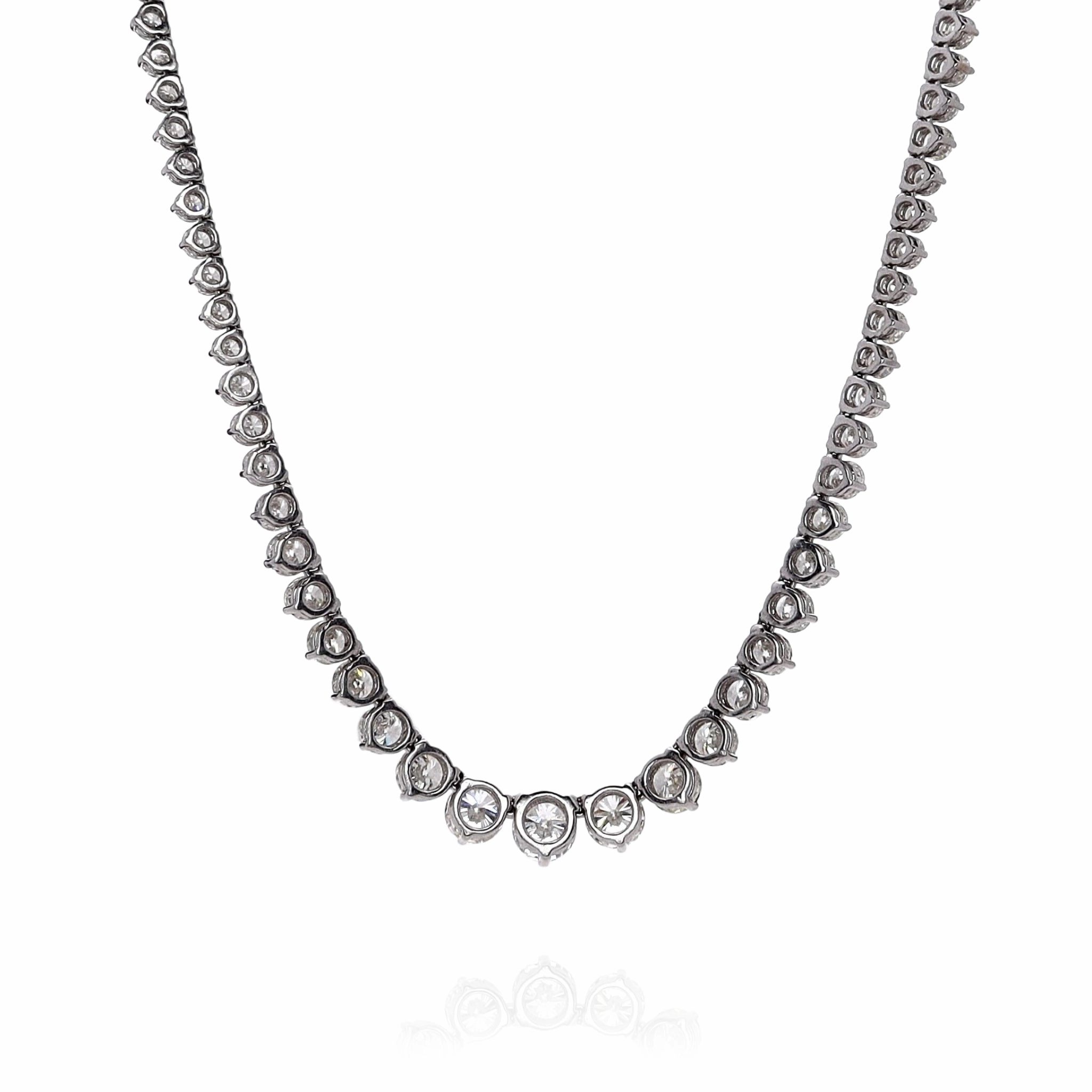 Estate 18k White Gold 17" Graduated Diamond Riviera Necklace