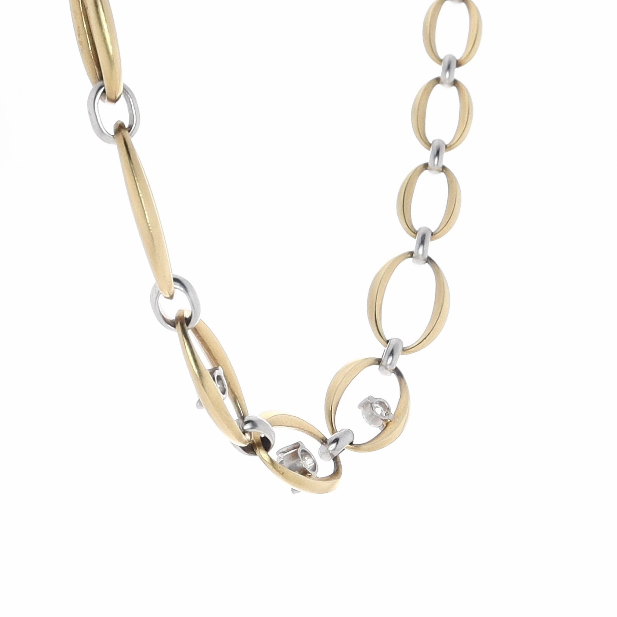 Estate 18k Yellow Gold and Platinum Graduated Oval Link Diamond 16.5" Necklace