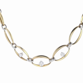 Estate 18k Yellow Gold and Platinum Graduated Oval Link Diamond 16.5" Necklace