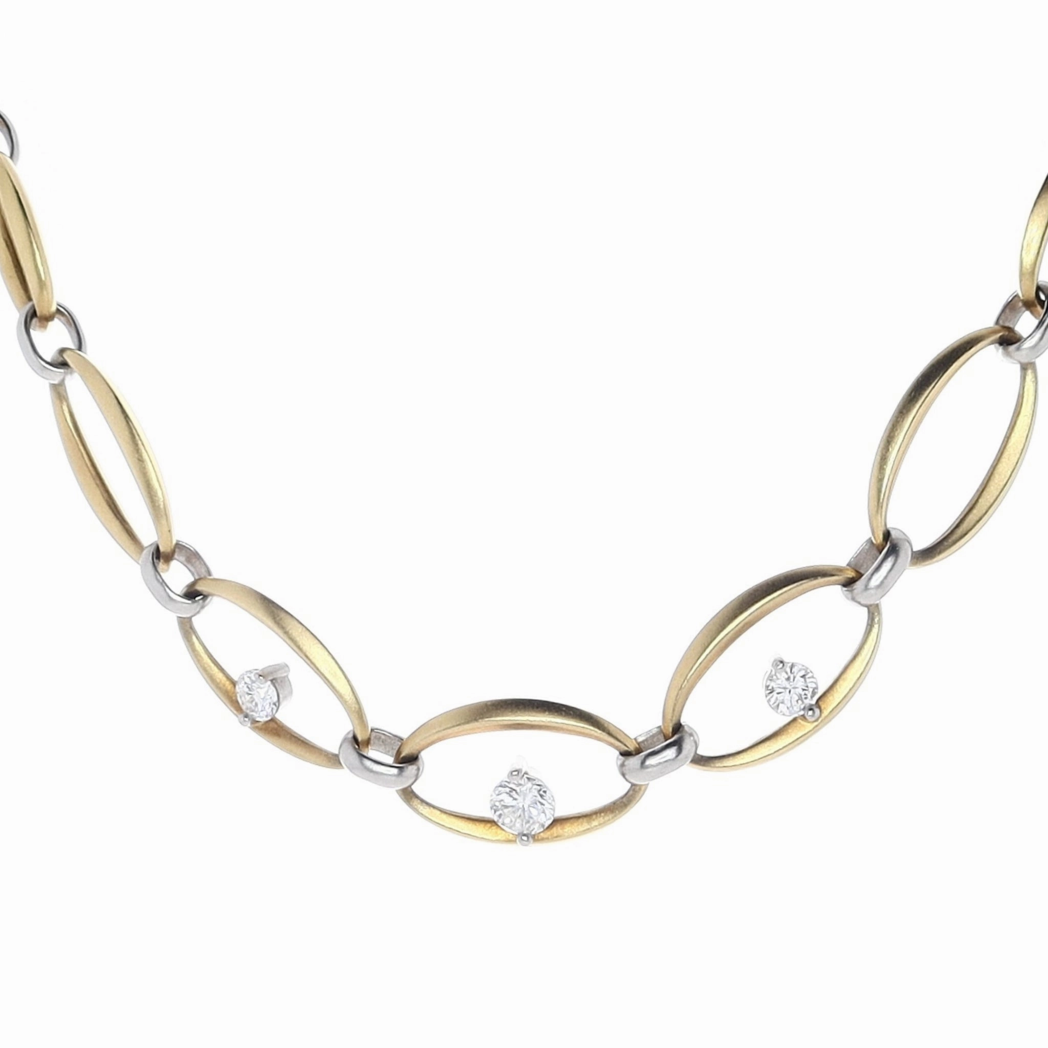 Estate 18k Yellow Gold and Platinum Graduated Oval Link Diamond 16.5" Necklace