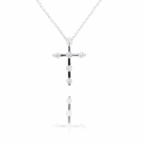 Estate Hearts On Fire 18 Karat White Gold Diamond Cross Pendant Necklace
