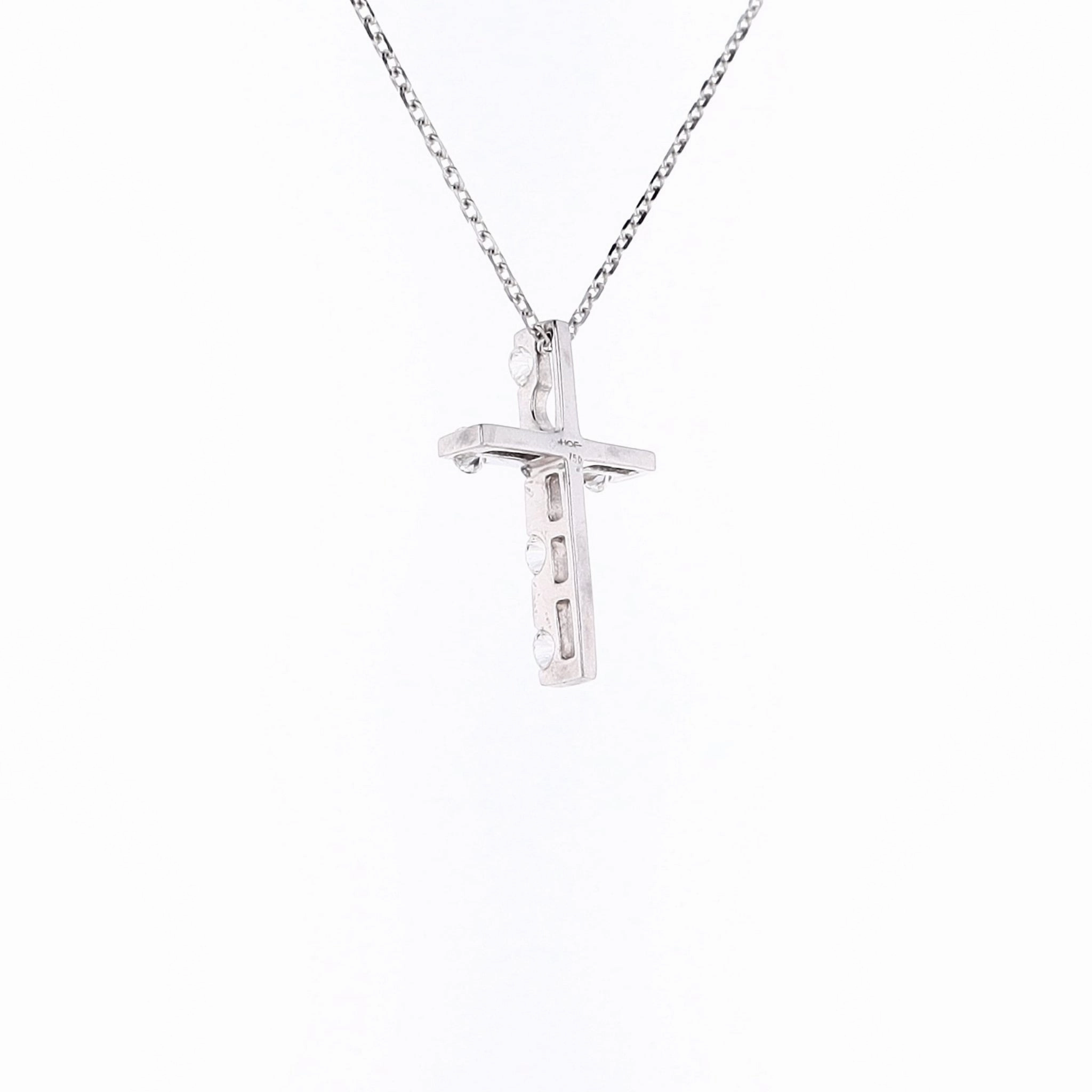 Estate Hearts On Fire 18 Karat White Gold Diamond Cross Pendant Necklace