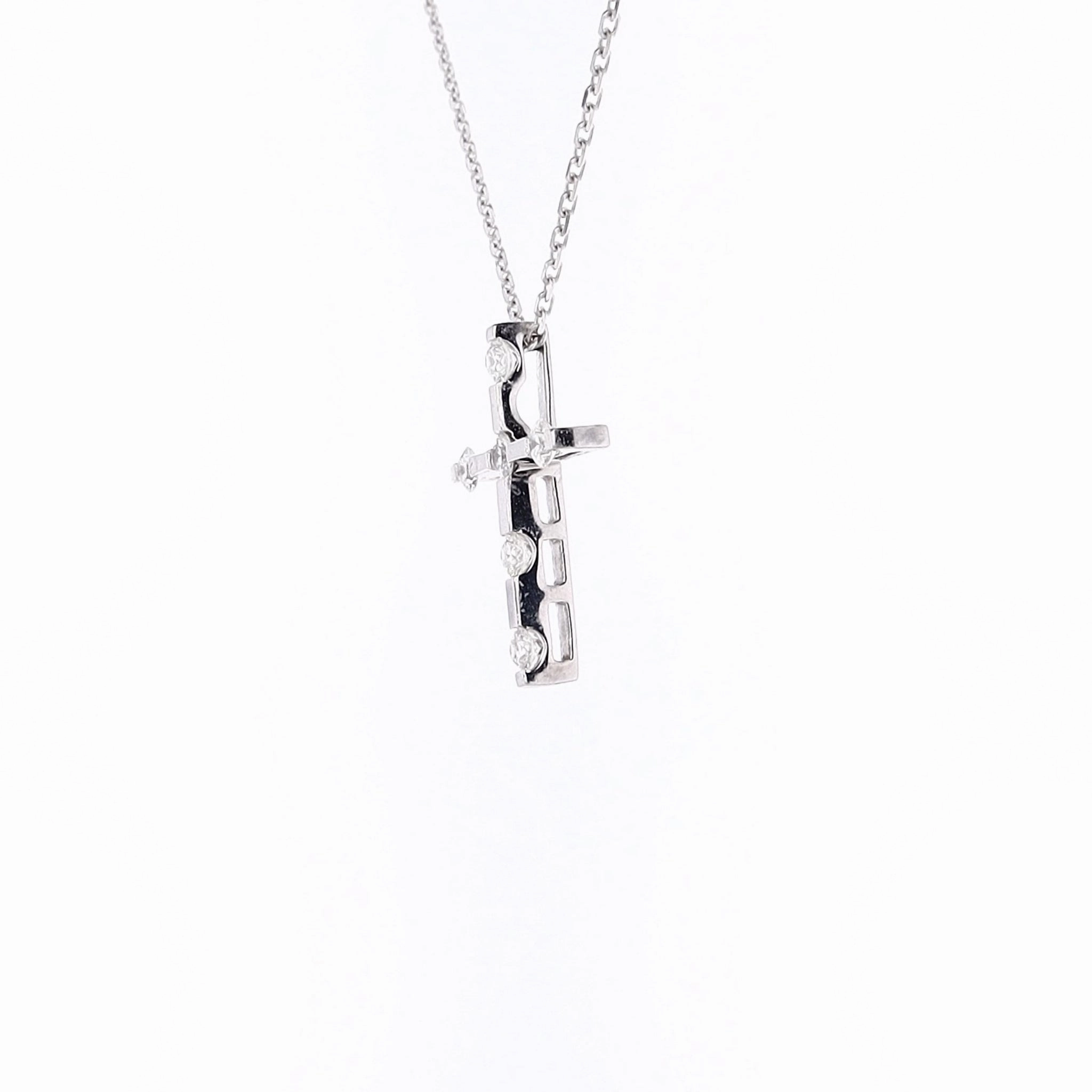 Estate Hearts On Fire 18 Karat White Gold Diamond Cross Pendant Necklace