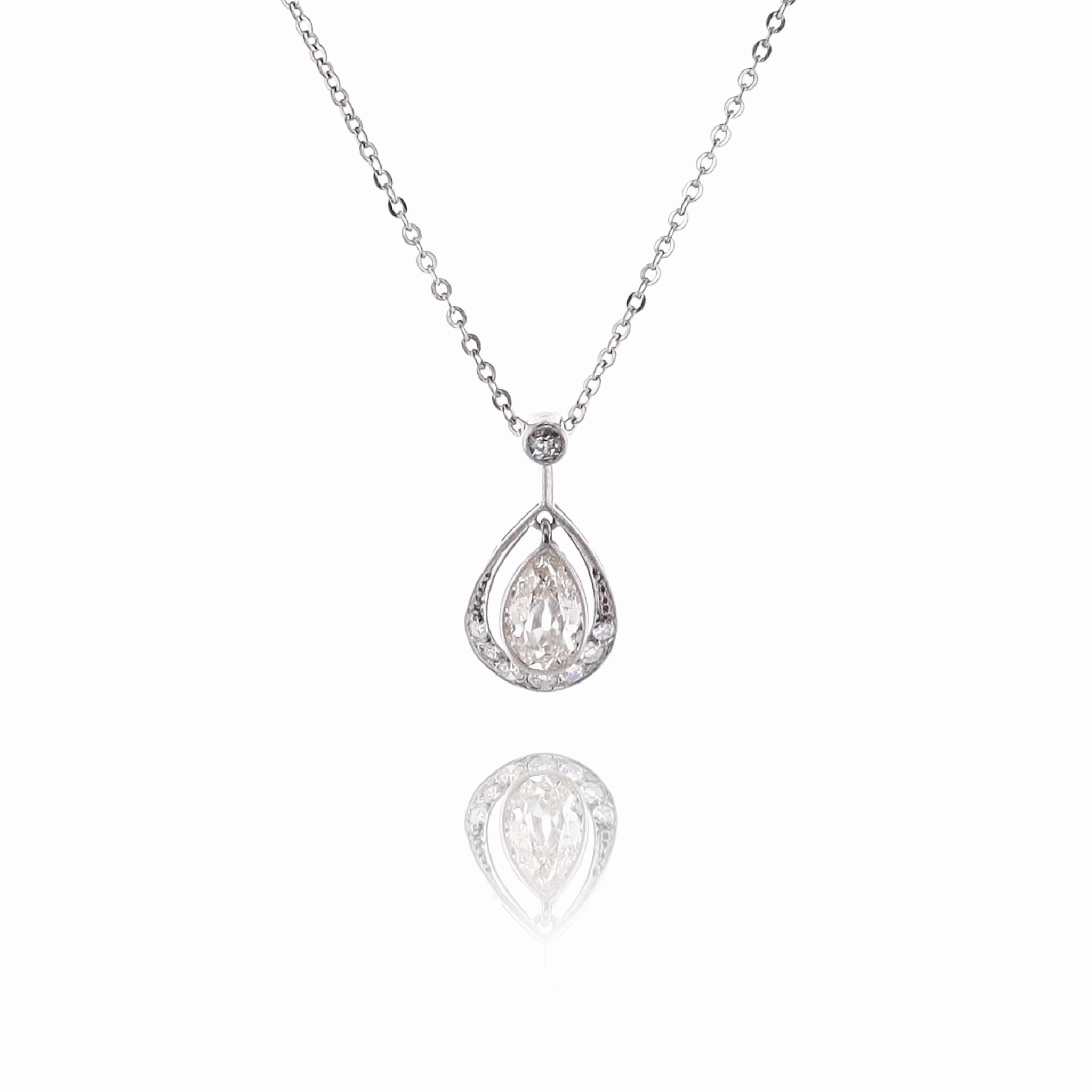 Estate Platinum and 14 Karat White Gold Diamond Pendant Necklace