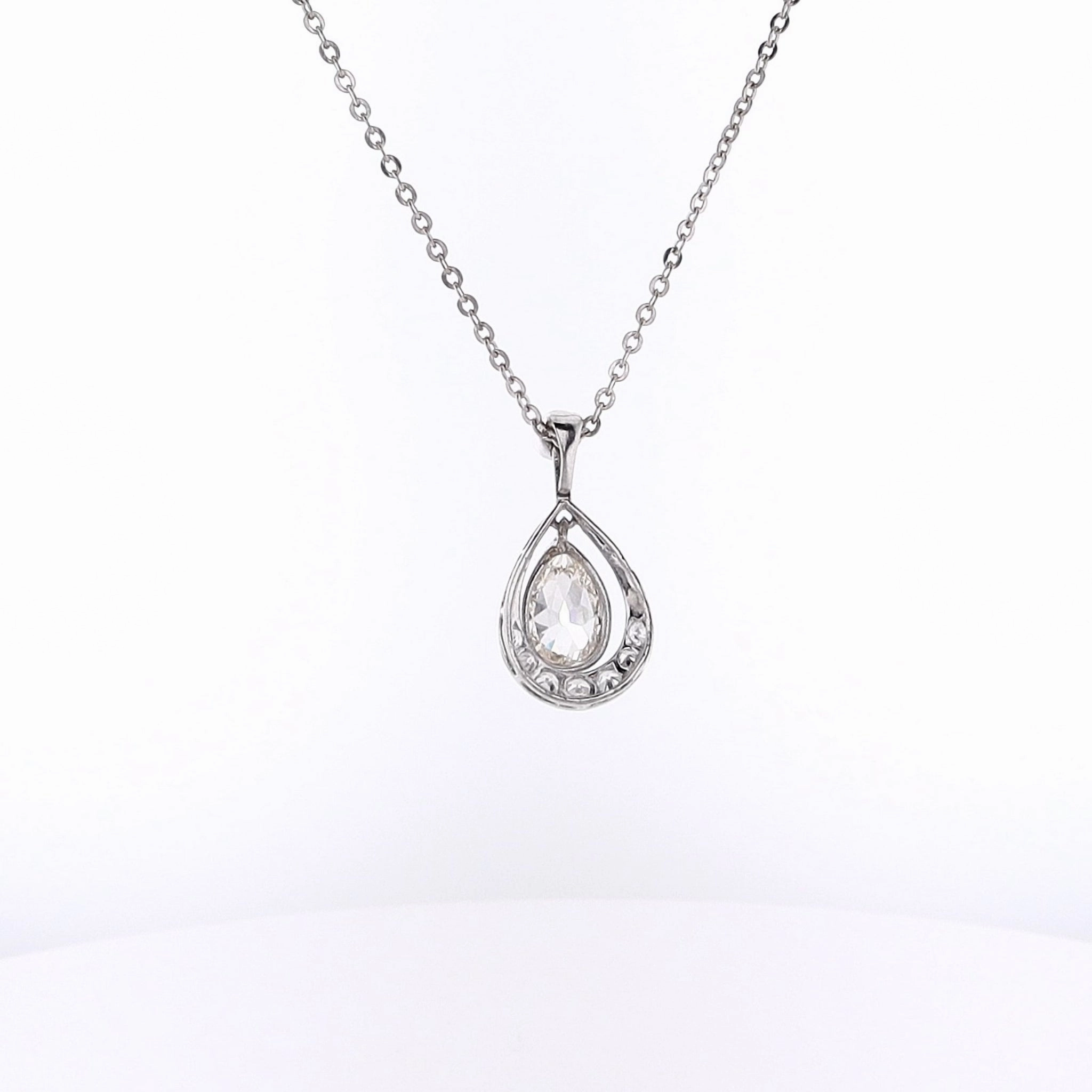 Estate Platinum and 14 Karat White Gold Diamond Pendant Necklace