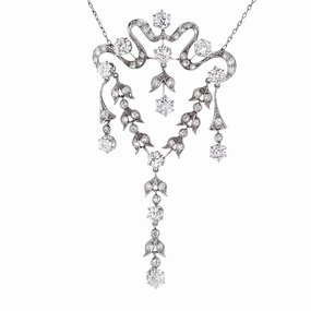 Estate Platinum Freeform Ribbon/Flower Design Diamond Necklace