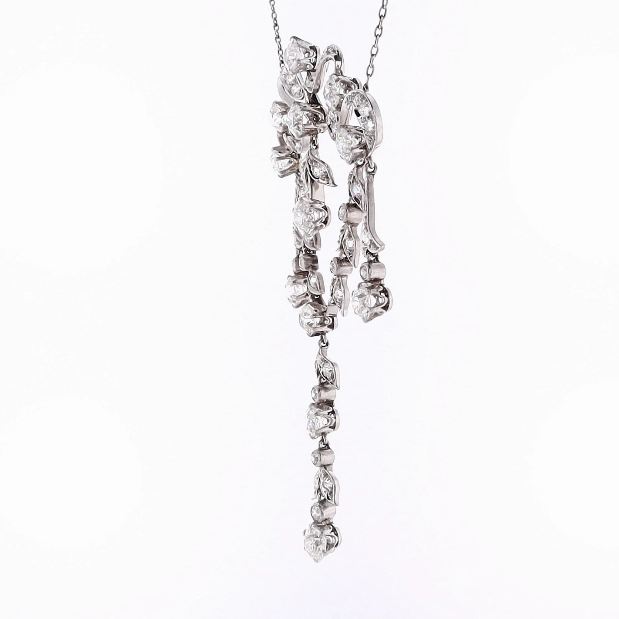 Estate Platinum Freeform Ribbon/Flower Design Diamond Necklace