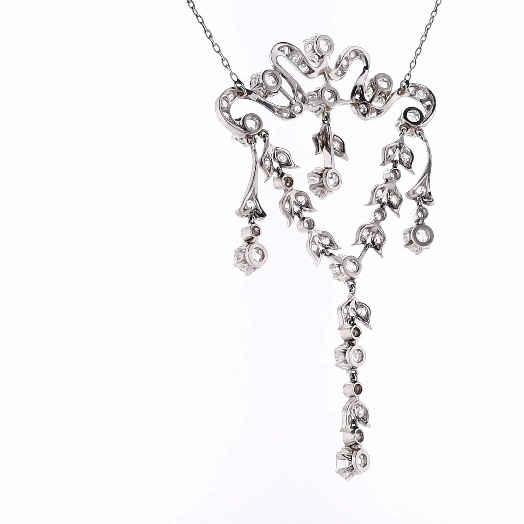 Estate Platinum Freeform Ribbon/Flower Design Diamond Necklace