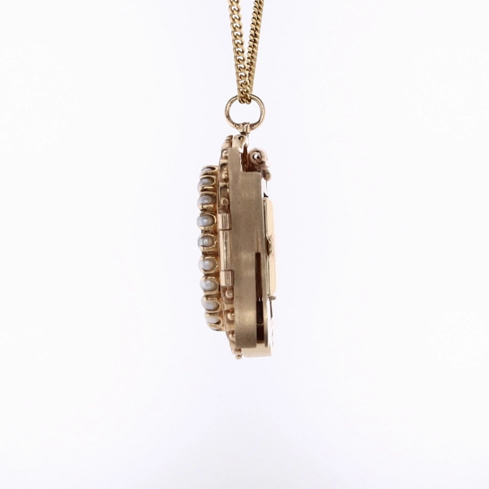 Estate Ruby King 14 and 18 Karat Yellow Gold Portrait Lady Diamond and Watch Pin Pendant Necklace