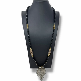 Faceted Bead Leaf Pendant Long Necklace By Unbranded