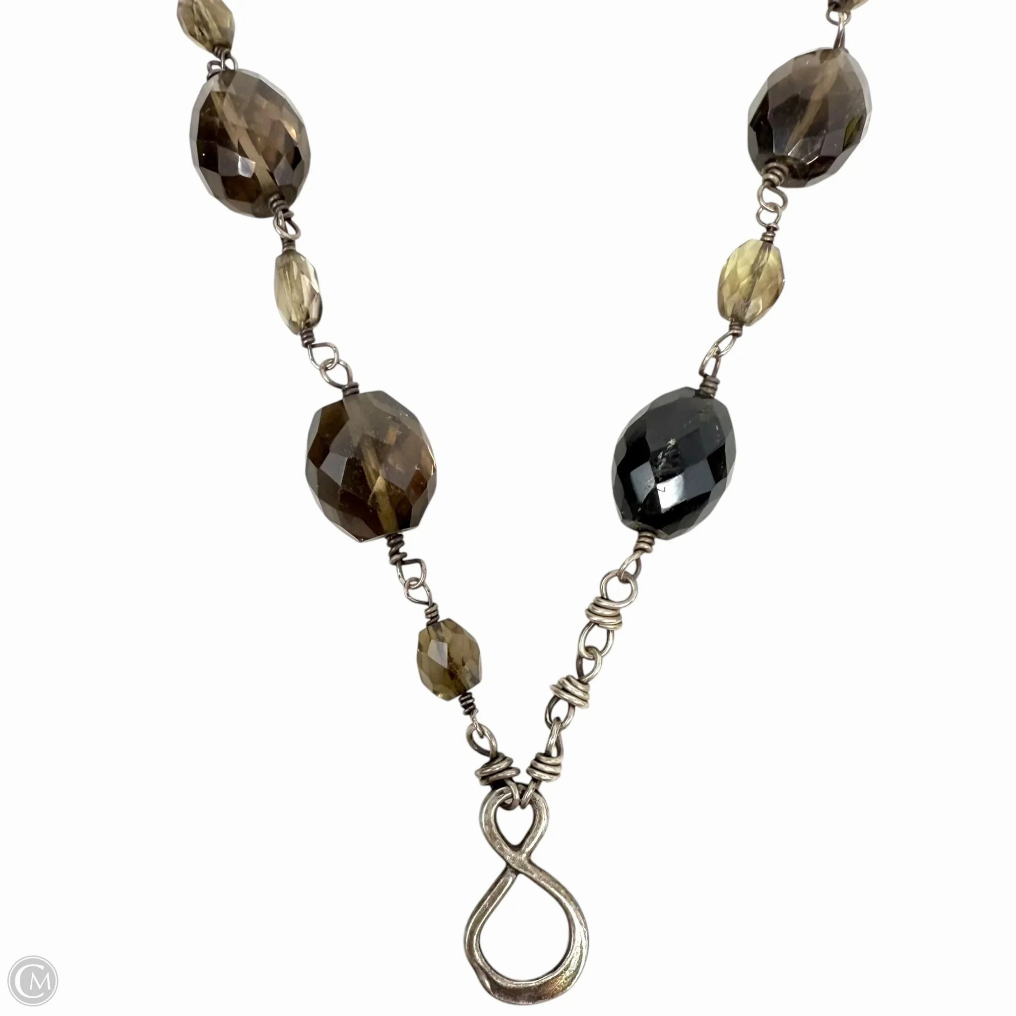 Faceted Smoky Quartz & Sterling Silver Station Necklace By Unbranded