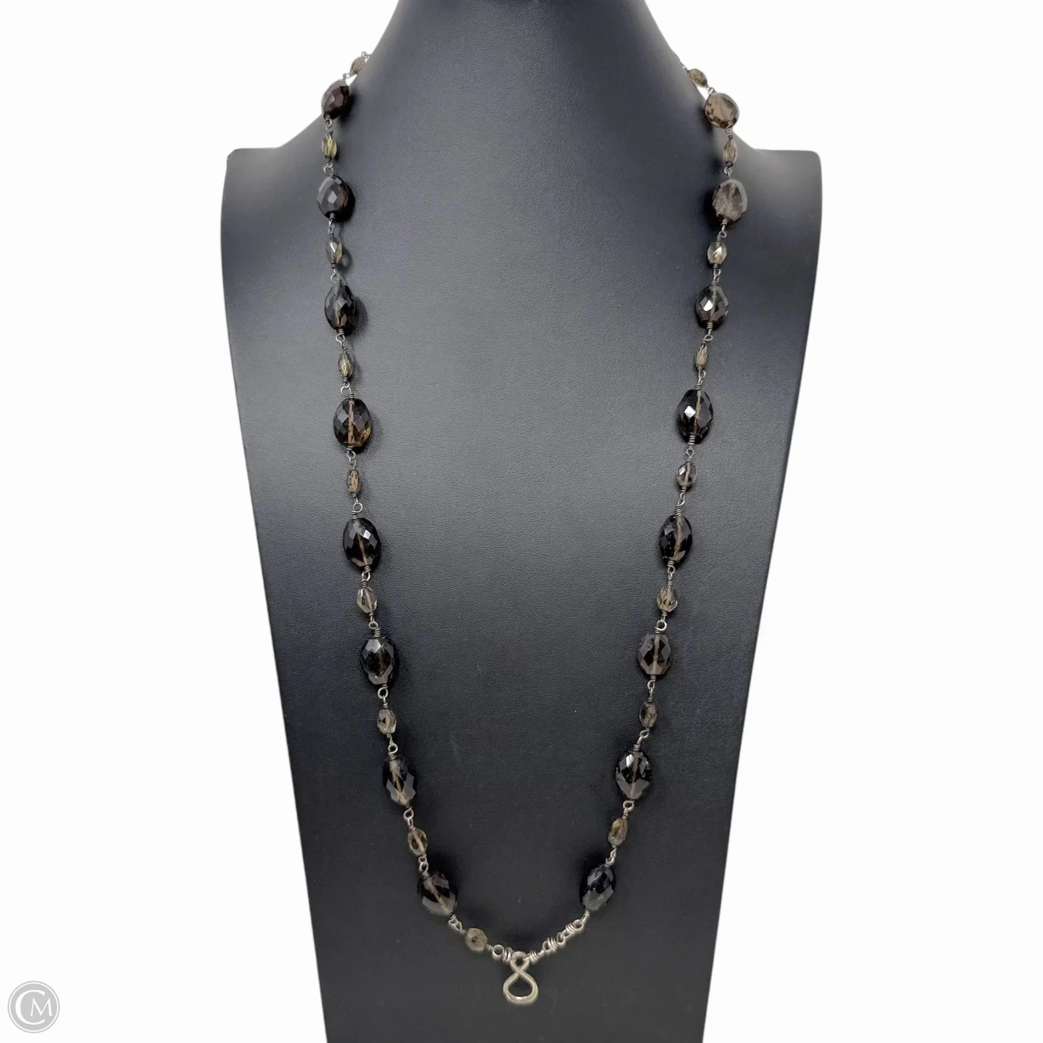 Faceted Smoky Quartz & Sterling Silver Station Necklace By Unbranded