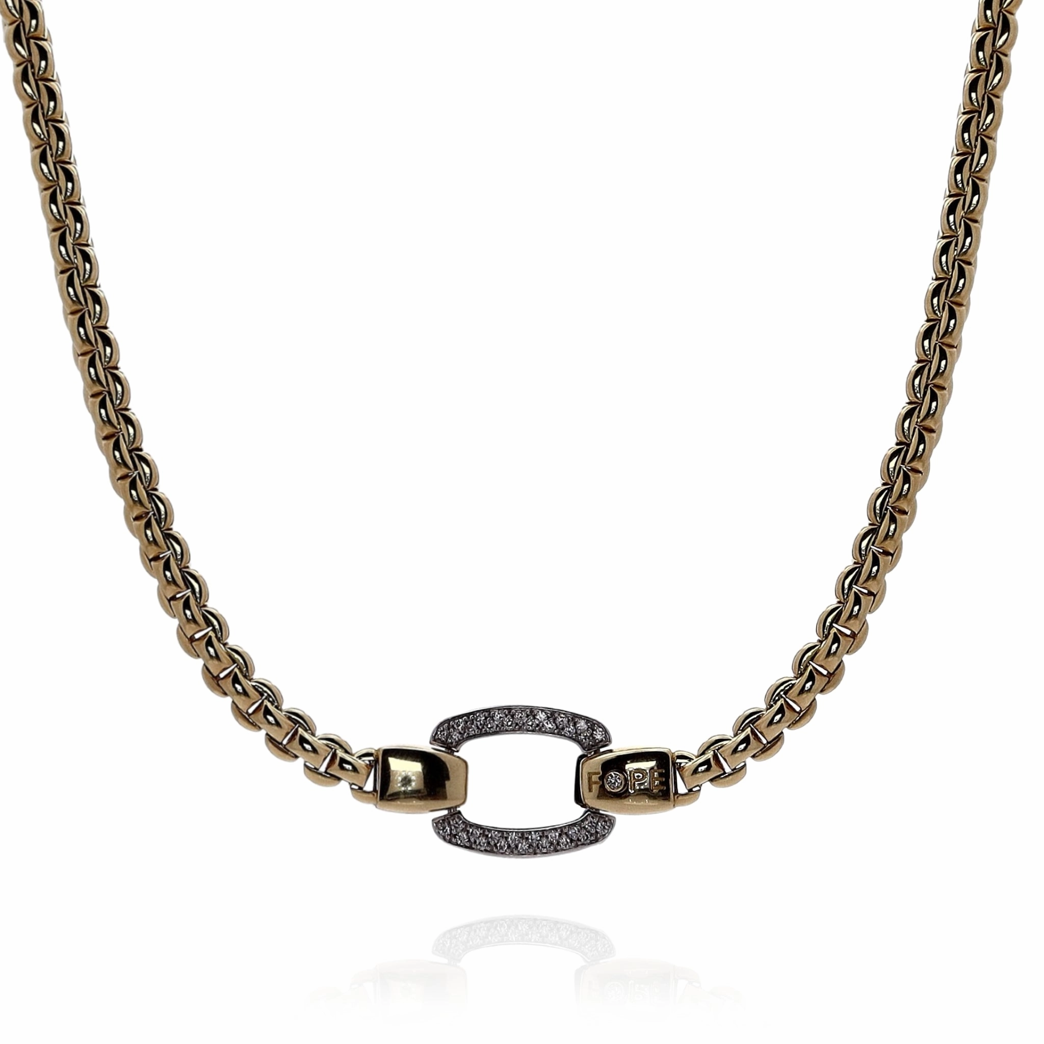 Fope 18k Gold Eka Buckle Style Center Pave Diamond Necklace