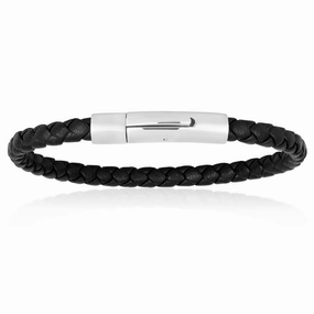 Forte Stainless Steel Black Leather Fancy Bracelet