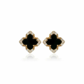 Georgini Midnight Velvet Black Agate Fairwater Stud Earrings - Gold