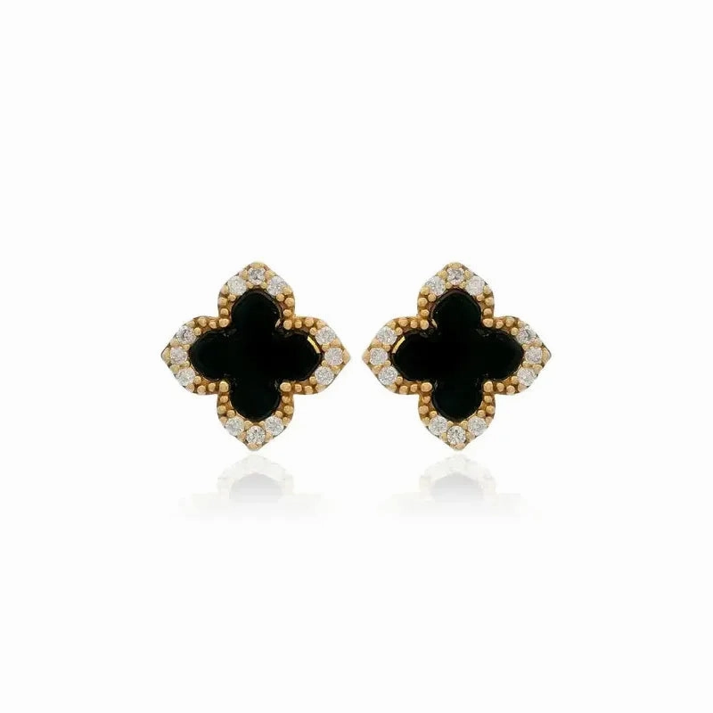 Georgini Midnight Velvet Black Agate Fairwater Stud Earrings - Gold