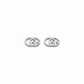 GG RUNNING WHITE GOLD STUD EARRINGS